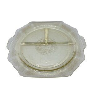 Vintage Clear Glass Divided Serving Plate With Intricate Sunburst & Swirl Design